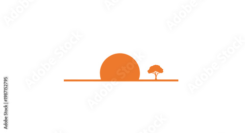 Simple minimalist landscape with sun and tree.