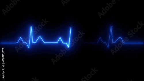 ECG monitor beating heart with a neon electrocardiogram overlay, featuring dynamic HUD elements and a gradient background.Abstract neon heartbeat signal icon animation black background .