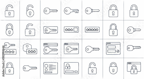 Collection of security icons including locks and keys.