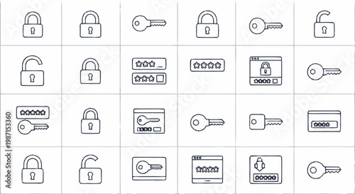 Collection of hand drawn security icons including locks and keys.