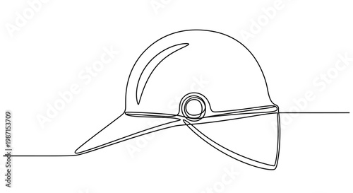 Minimalist continuous line art drawing of a baseball cap seen from the side, simple and elegant design for apparel or accessory branding