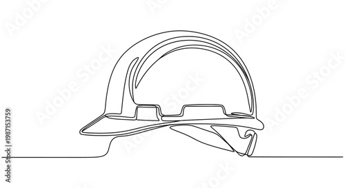 Single line drawing of a hard hat, representing construction, safety, and engineering professions, an iconic piece of protective gear