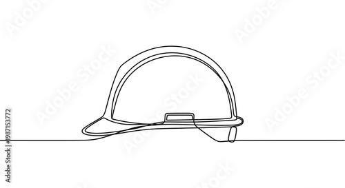 Simple continuous line art illustration of a hard hat, representing safety and construction industries