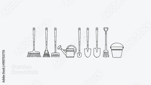 Set of gardening tools for yard work and plant care in one line