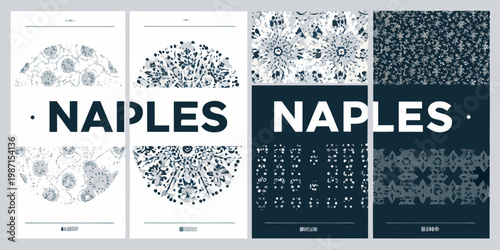 Four panels displaying floral patterns and the word naples