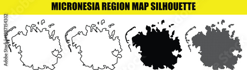 Micronesia region map silhouette bundle with detailed outline and solid versions for professional map development.