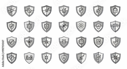 Collection of Shield Icons Representing Security and Protection.