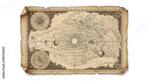 Antique Celestial Orbital Diagram Antique Astronomy Map Retro Space Exploration Poster.jpg