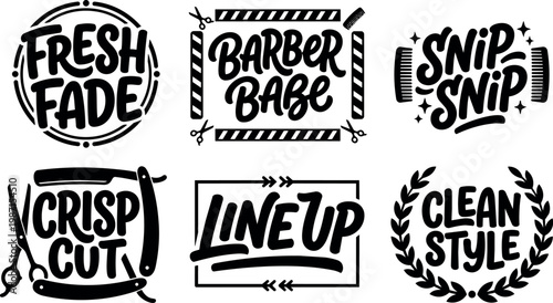 Black and white barber fresh fade crisp cut line up hair styling phrase art