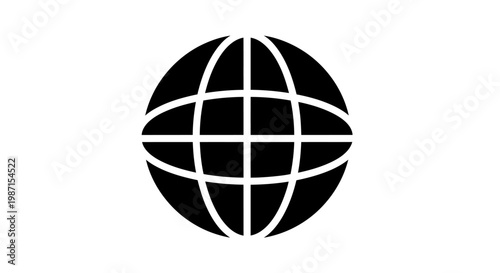 Minimalist black globe icon representing global connectivity and international relations