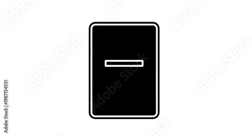 Minimalist black rectangle with a horizontal line symbol on a white background
