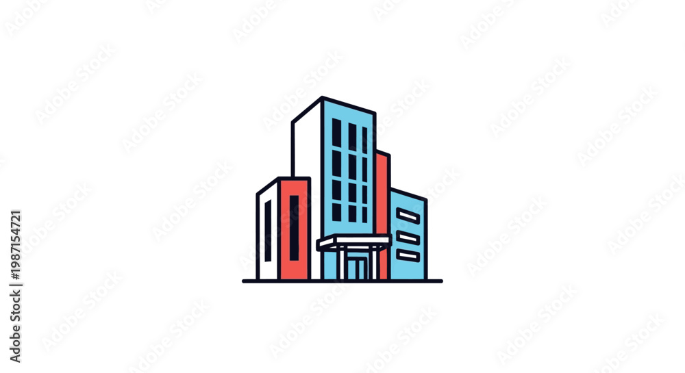 Fototapeta premium Minimalist Colorful Building Illustration Suitable for Business and Architectural Concepts