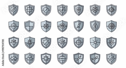 Collection of shield icons representing security and protection concepts.