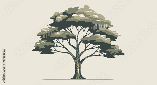 Illustration of a stylized tree with intricate detailing and earthy tones on a neutral background