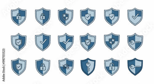 Collection of Shield Icons Representing Security and Protection.
