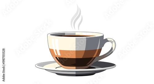 Illustration of a steaming coffee cup on a saucer perfect for cafe or morning vibes