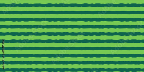 Green watermelon skin texture with horizontal jagged lines, summer vector seamless pattern for package design