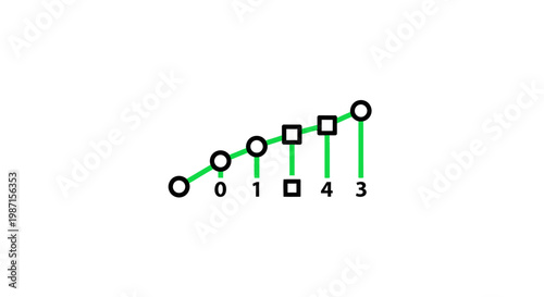 Abstract visual representation of data points and their incremental progression on white background