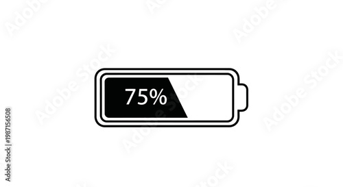Battery charging status graphic displaying 75% power capacity indicator, black and white design