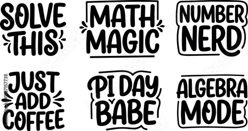 Black and white handwritten math phrases including solve this and algebra mode vector art
