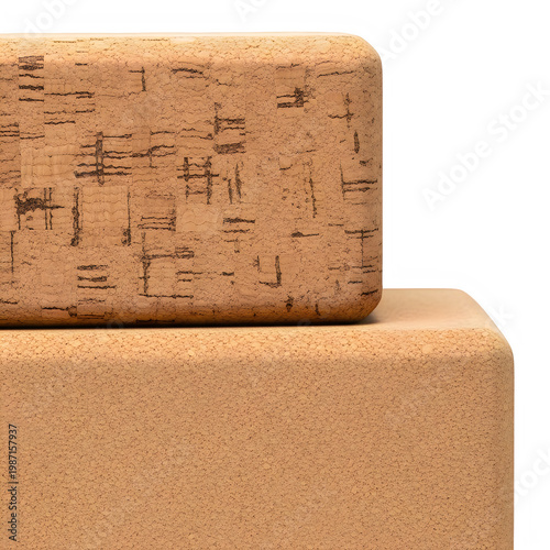Stacked rectangular cork bricks with visible textured surface details isolated on transparent background