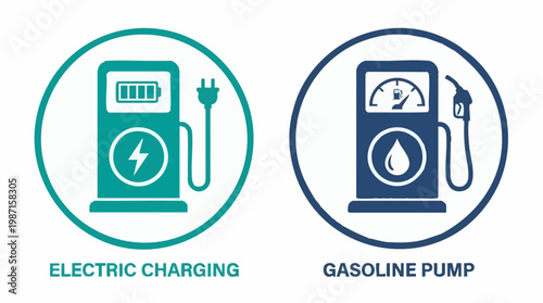 Electric vehicle charging station vs. gasoline fuel pump icons