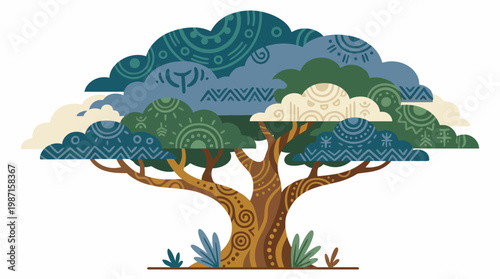 A beautifully crafted tree design, featuring vibrant patterns and colors, symbolizing nature’s beauty, environmental awareness, and artistic interpretation of greenery.