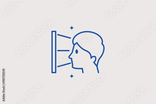 Facial recognition scan of a human profile for advanced biometric identity. Futuristic Vector Illustration and line icon is perfect for AI security and modern access control.