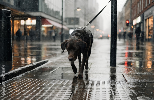 labrador dog standing with leash and collar, ready for walk, realistic pet portrait, isolated on transparent background, png