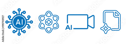 Set of AI icons. Artificial intelligence Vector illustration Web Icon Collection. Artificial intelligence AI processor chip vector icon symbol.