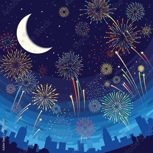 Fireworks exploding in the night.