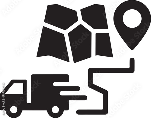 Logistics Delivery Truck Route Navigation and Mapping Icon