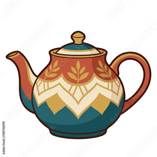 This beautifully crafted teapot features an intricate design with vibrant colors and patterns, symbolizing the joys of tea time and home coziness.