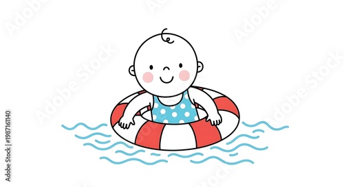 Baby enjoying a swim in the pool with a life ring.