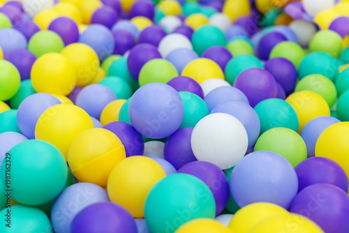 Colorful plastic balls background in children play area
