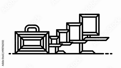 Clean vector briefcase opening into desk - for business innovation concept graphic