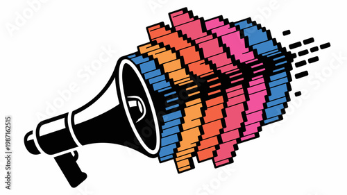 Bold megaphone icon with spectrum wave emission - for media broadcast design