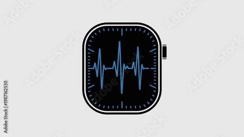 Futuristic smartwatch showing heart rate waveform - for health tech branding