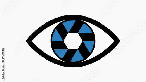 Flat vector eye with mechanical shutter blades - for surveillance illustration