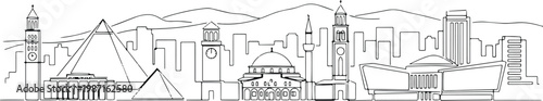 Continuous single line drawing of Tirana skyline, Albania city landmark outline
