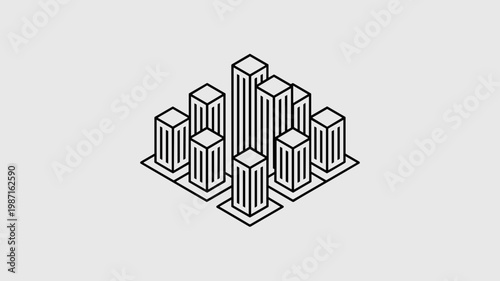 Isometric smart city grid with white buildings - for urban technology branding