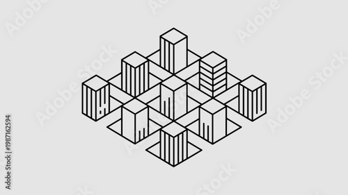 Minimalist city block icon in isometric view - for architecture design