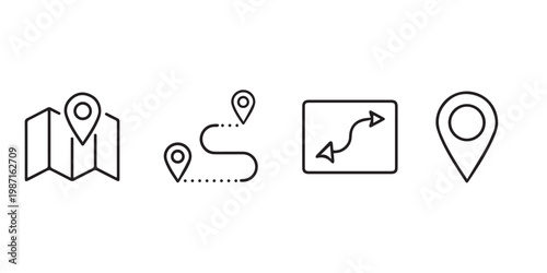 Minimal Location and Navigation Line Icons Set