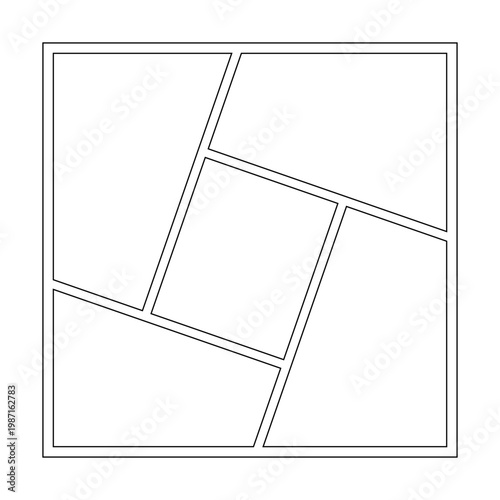 Black and white vector comic book page layout template with four different empty panels. Clean and versatile graphic element for comic art  graphic novels  cartoons  and visual storytelling projects.