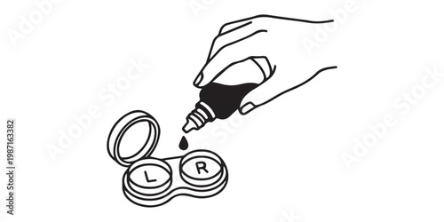 Contact Lens Care Illustration with Eye Drops and Case.