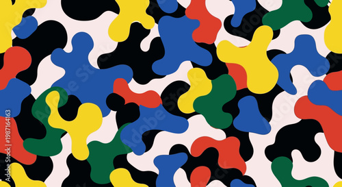 Vibrant puzzle pieces overlap in a chaotic yet harmonious hgfjd pattern.