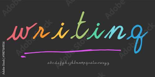 hand writing a to z in lower case on black background Typography   creative font, vector illustration