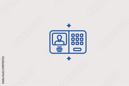 Intercom terminal with a screen and keypad for visitor identification. Functional Vector Illustration and line icon is ideal for apartment security and office entry control.