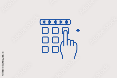 Hand entering a pin code on a digital keypad for secure access. Interactive Vector Illustration and line icon is perfect for authentication guides and security terminal interfaces.