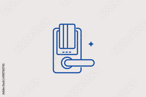 Electronic door handle with a card reader slot for secure building entry. Professional Vector Illustration and line icon is ideal for smart hotel access and office security systems.